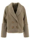 Ugg Mindy Luxefluff Shearling Trim Double-breasted Jacket In Brown