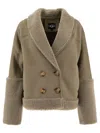 Ugg Mindy Luxefluff Shearling Trim Double-breasted Jacket In Green