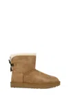 Ugg Camel Suede Mini Bailey Bow Ankle Boots In Brown