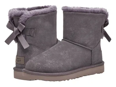 Pre-owned Ugg Mini Bailey Bow Ii Shimmer Boots Booties Gray Twinface Sheepskin 7,10,11,12 In Nightfall Gray