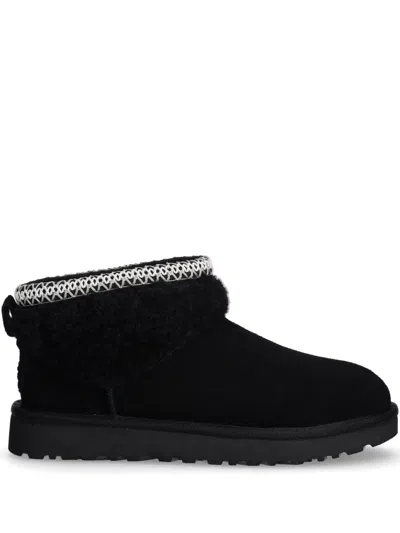 Ugg Mini Braided Eco-friendly Boot With Sheepskin Shaft In Black