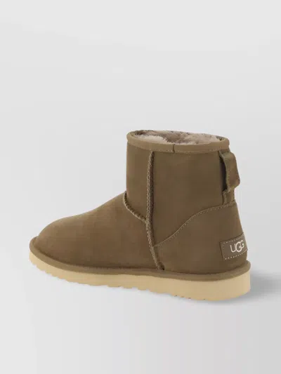 Ugg Mini Calfskin Ankle Boots With Embossed Stitching In Brown