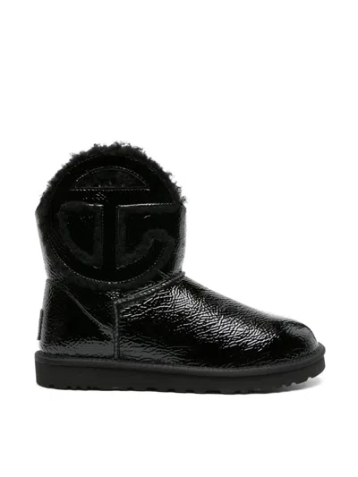 Ugg Mini Crinkle Boots With Logo And Plush Interior In Black