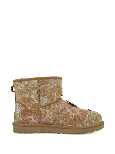 Ugg Mini Meadow Embroidery Floral Appliqué Ankle Boots In Brown