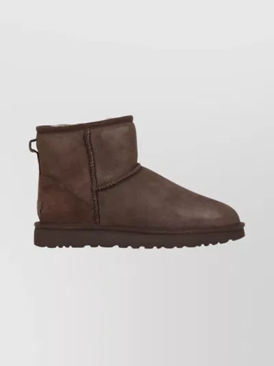 Ugg Mini Suede Ankle Boots With Round Toe In Brown