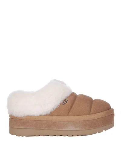 Ugg Chestnut Suede Slides Faux Fur In Multi