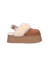 Ugg Platform Mules Made Of Camel-colored Leather With Faux Fur And Elastic Back In Brown