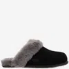 Ugg Women's Scuffette Black Grey Suede Shearling Slippers In Black
