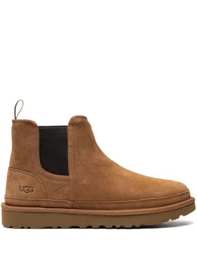 Ugg Debossed-logo Shearling Ankle Boots In Brown