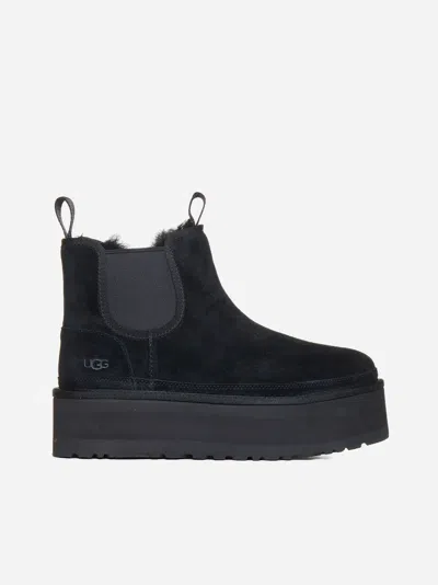 Ugg 'neumel' Black Ankle Boots With Platform In Suede Leather