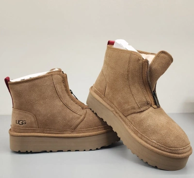 Pre-owned Ugg Neumel Zip Platform Boots Chestnut Color Women Size Us 10 Warm & Comfy In Brown