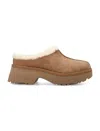 Ugg Womens Faux Fur Lined Leather Clogs In Brown