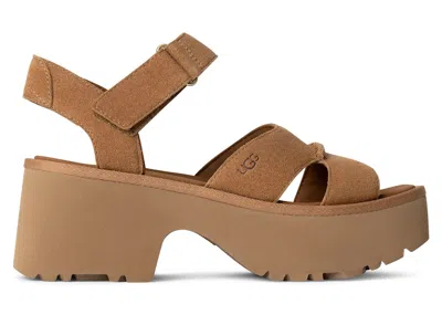 Pre-owned Ugg New Heights Ankle Strap Sandal (women's) Sneakers In Chestnut In Brown