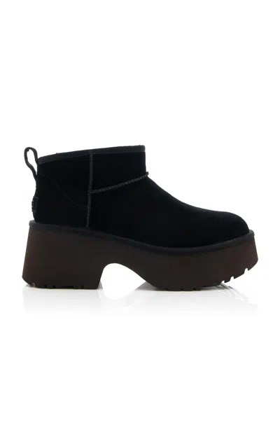 Ugg New Heights Sheepskin Platform Classic Ultra Mini Boots In Black