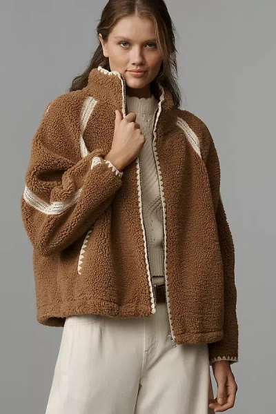 Ugg Nikia Fluff Crochet Fleece Jacket In Brown