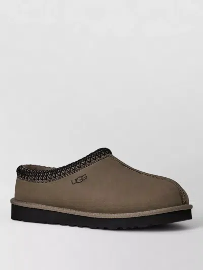 Ugg Nubuck Loafers Round Toe Flat Sole Trim In Burgundy