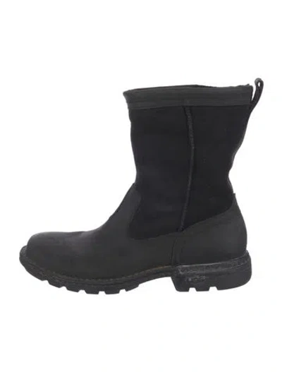 Pre-owned Ugg Nubuck Moto Boots In Black