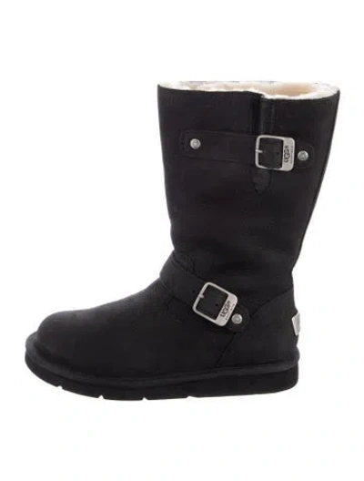 Pre-owned Ugg Nubuck Moto Boots In Black