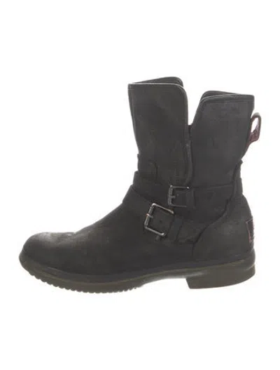 Pre-owned Ugg Nubuck Moto Boots In Black