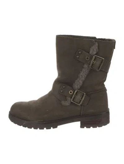 Pre-owned Ugg Nubuck Moto Boots In Green