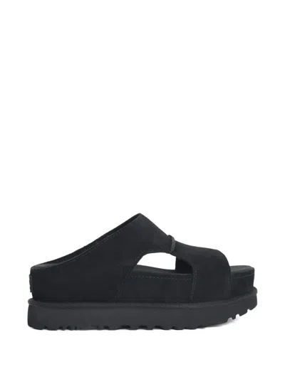 Ugg Open Toe Overlock Stitching Sandals In Black