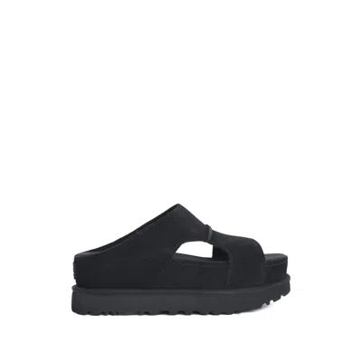 Ugg Open Toe Overlock Stitching Sandals In Black