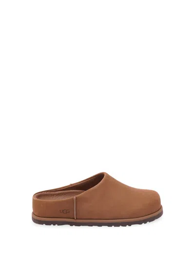 Ugg Suede Slip-on Clogs With Rounded Toe In Brown