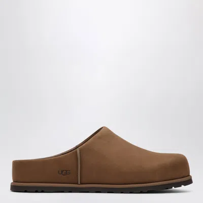 Ugg Suede Slippers Round Toe Rubber Sole In Brown