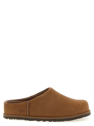 Ugg Suede Slip-on Clogs With Rounded Toe In Brown