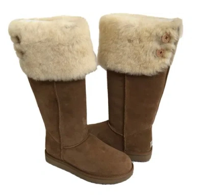 Pre-owned Ugg Over The Knee Bailey Button Chestnut Boots Us 8 / Eu 39 / Uk 6 In Brown