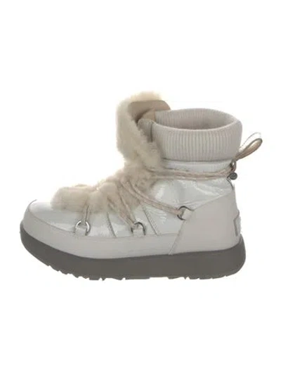 Pre-owned Ugg Patent Leather Colorblock Pattern Boots In White