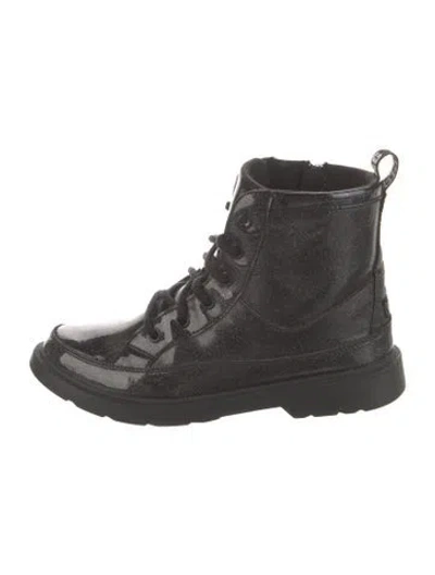 Pre-owned Ugg Patent Leather Combat Boots In Black