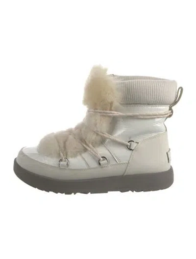 Pre-owned Ugg Patent Leather Lace-up Boots In White