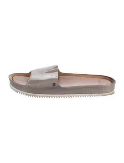 Pre-owned Ugg Patent Leather Slides In Grey