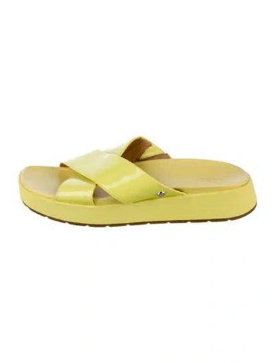 Pre-owned Ugg Patent Leather Slides In Yellow