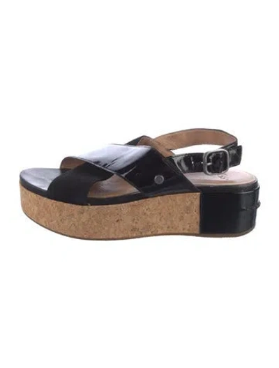 Pre-owned Ugg Patent Leather Slingback Sandals In Black