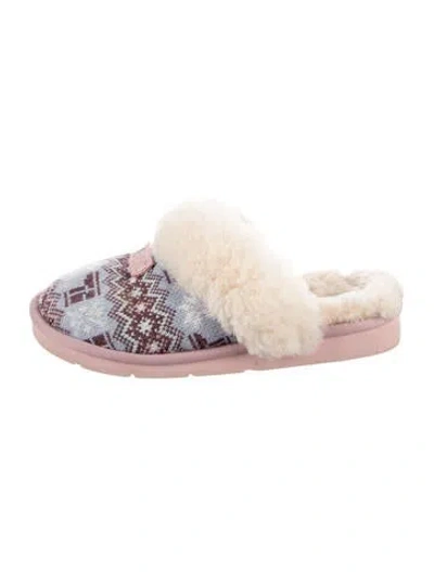 Pre-owned Ugg Patterned Faux Fur Trim Slippers In Pink