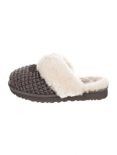 Pre-owned Ugg Patterned Fur Trim Mules In Gray