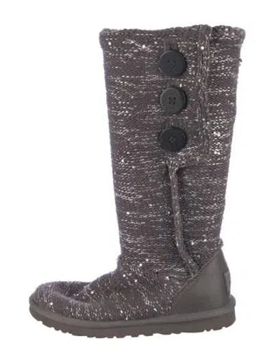 Pre-owned Ugg Patterned Sequin Embellishments Riding Boots In Gray