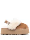 Ugg Platform Mules Made Of Camel-colored Leather With Faux Fur And Elastic Back In Sand