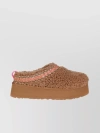 UGG PLATFORM SOLE FAUX FUR SLIPPERS WITH DECORATIVE STITCHING