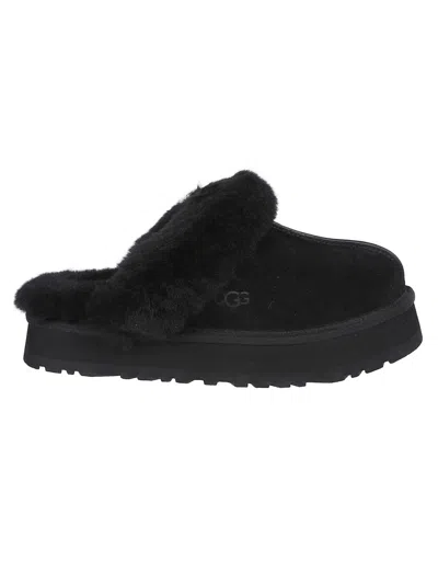 Ugg Plush Lined Black Slip-on Sandals With Thick Sole