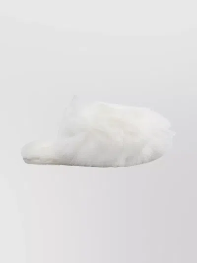 Ugg Plush Round Toe Slippers With Rubber Sole In White