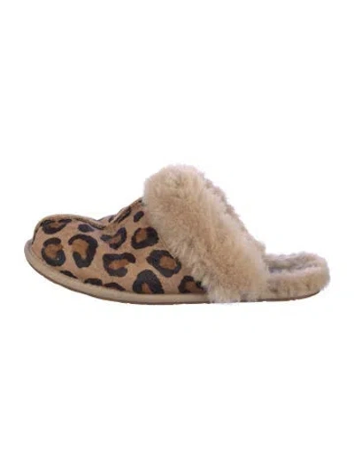 Pre-owned Ugg Ponyhair Animal Print Mules In Brown