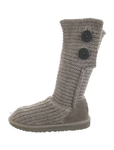 Pre-owned Ugg Printed Braided Accents Sock Boots In Gray