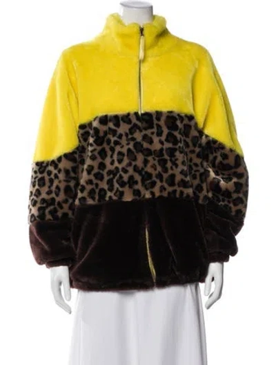 Pre-owned Ugg Printed Faux Fur Jacket In Yellow