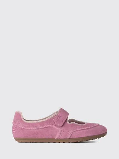 Ugg Quill Mary Jane Suede Trainers With Fur Lining And Velcro Closure In Pink