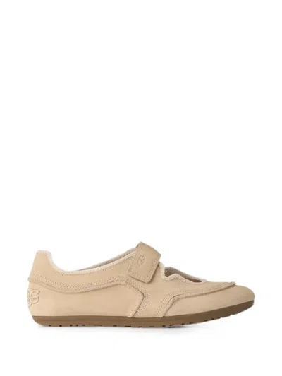 Ugg Mary Jane Touch-strap Suede Ballet Flats In Neutral