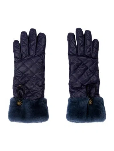 Pre-owned Ugg Quilted Nylon And Leather Gloves In Blue