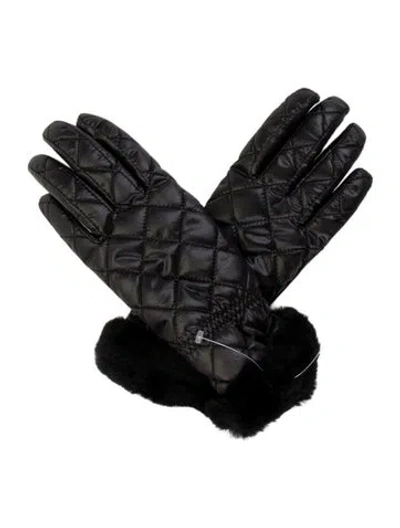 Pre-owned Ugg Quilted Patterned Faux Fur Trim Gloves W/tags In Black